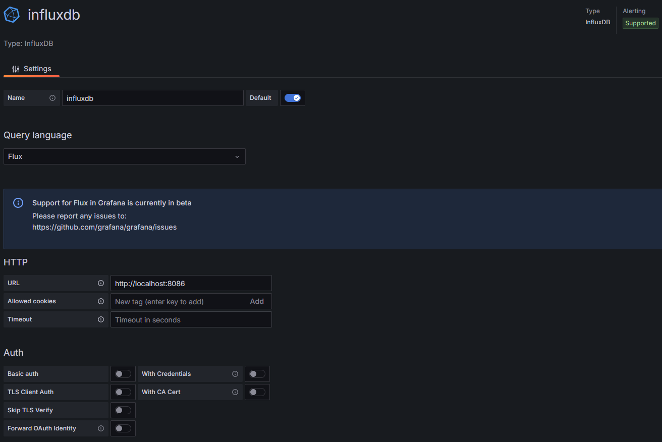 Influx connection in Grafana